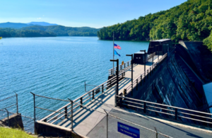 Hydro dam with blue skies